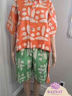 Orange & Green Printed Two-Piece Set